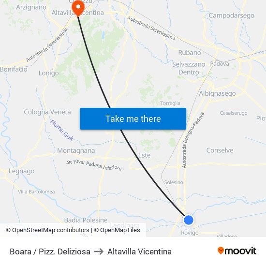 Boara / Pizz. Deliziosa to Altavilla Vicentina map