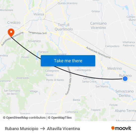 Rubano Municipio to Altavilla Vicentina map