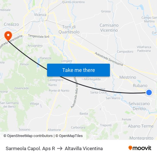 Sarmeola Capol. Aps R to Altavilla Vicentina map