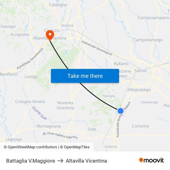 Battaglia V.Maggiore to Altavilla Vicentina map