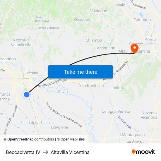 Beccacivetta IV to Altavilla Vicentina map