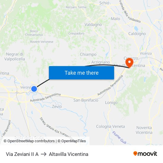 Via Zeviani II A to Altavilla Vicentina map