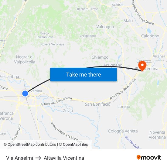 Via Anselmi to Altavilla Vicentina map