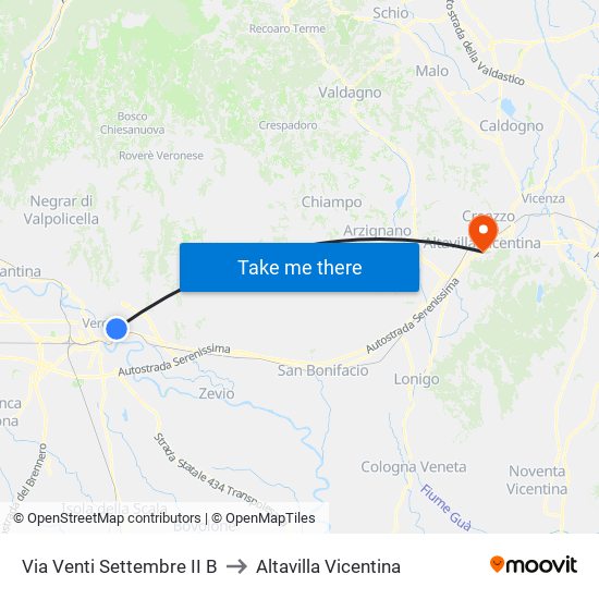 Via Venti Settembre II B to Altavilla Vicentina map
