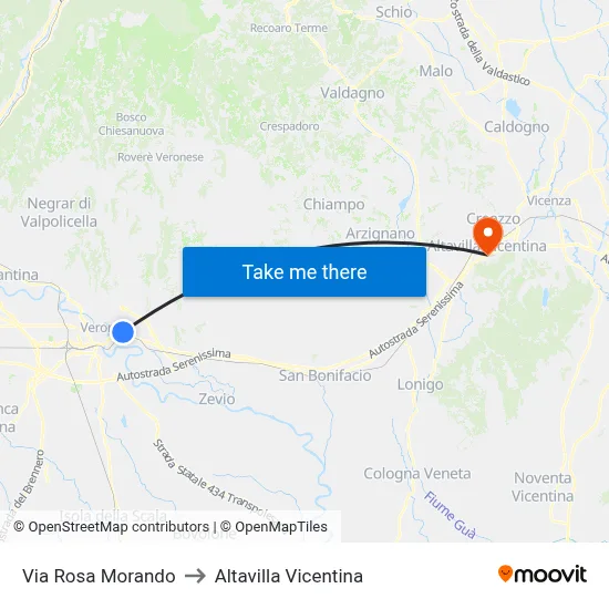 Via Rosa Morando to Altavilla Vicentina map