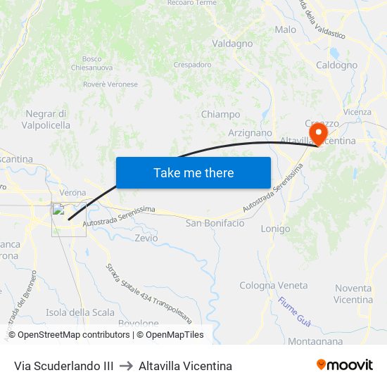 Via Scuderlando III to Altavilla Vicentina map