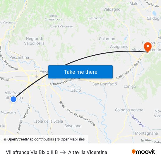 Villafranca Via Bixio II B to Altavilla Vicentina map