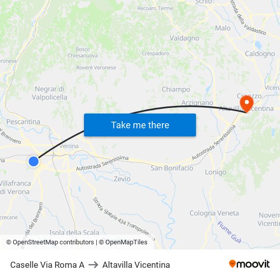 Caselle Via Roma A to Altavilla Vicentina map