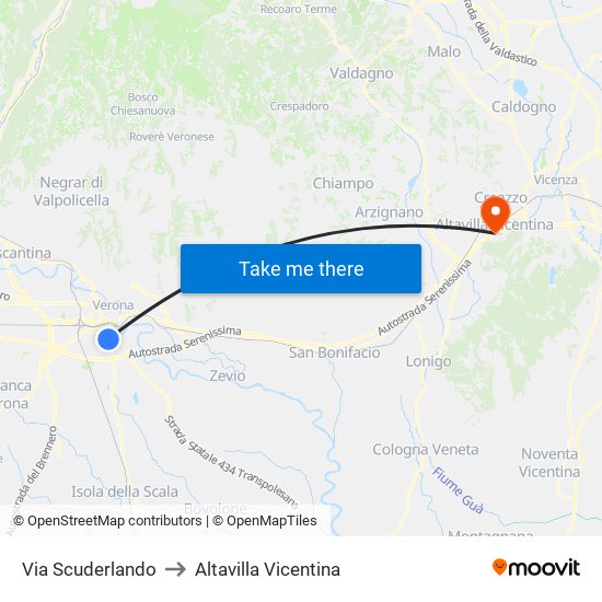 Via Scuderlando to Altavilla Vicentina map