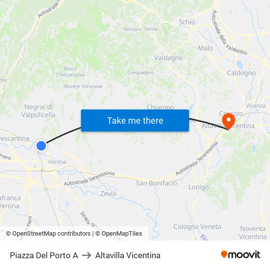 Piazza Del Porto A to Altavilla Vicentina map