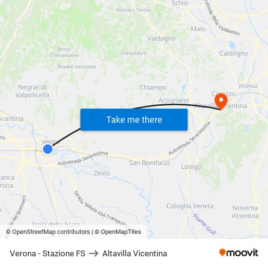 Verona - Stazione FS to Altavilla Vicentina map