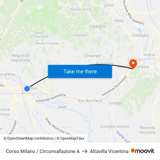 Corso Milano / Circonvallazione A to Altavilla Vicentina map