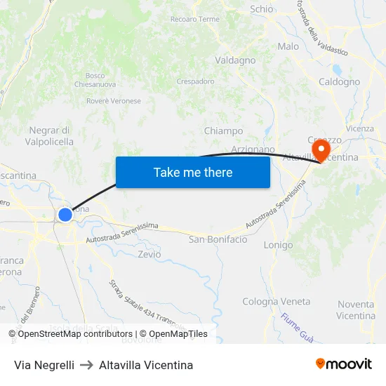 Negrelli Street to Altavilla Vicentina map