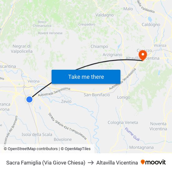 Sacra Famiglia (Via Giove Chiesa) to Altavilla Vicentina map