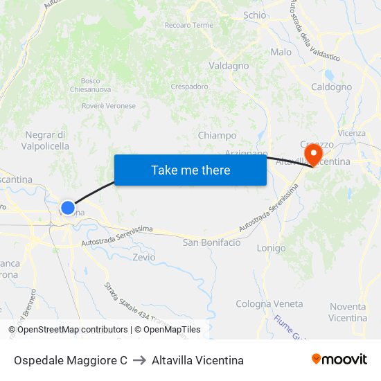 Ospedale Maggiore C to Altavilla Vicentina map