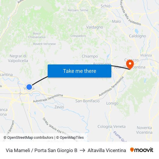 Via Mameli 2 I to Altavilla Vicentina map