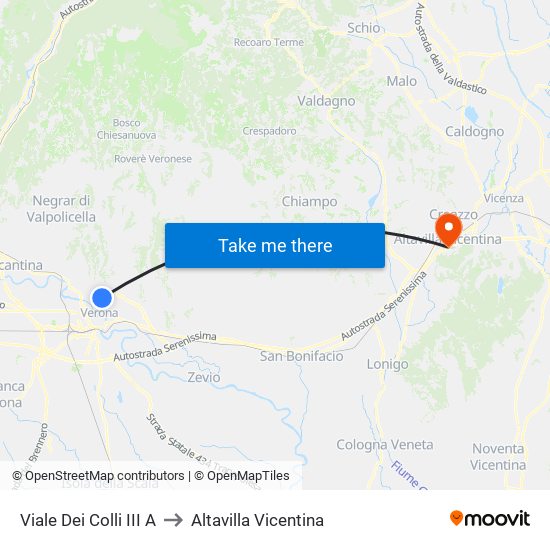 Viale Dei Colli III A to Altavilla Vicentina map