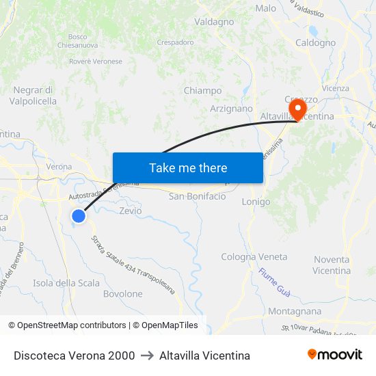 Discoteca Verona 2000 to Altavilla Vicentina map