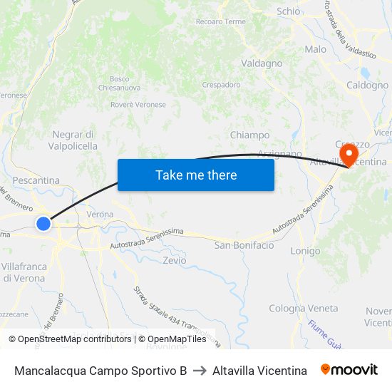 Mancalacqua Campo Sportivo to Altavilla Vicentina map