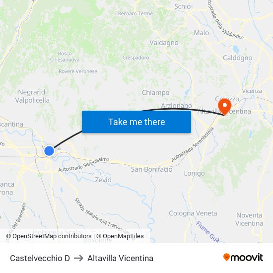 Castelvecchio D to Altavilla Vicentina map