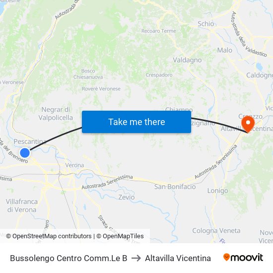Bussolengo Centro Comm.Le B to Altavilla Vicentina map