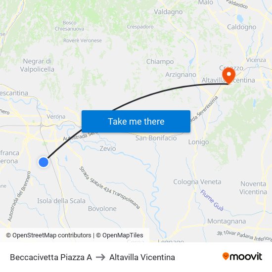 Beccacivetta Piazza A to Altavilla Vicentina map