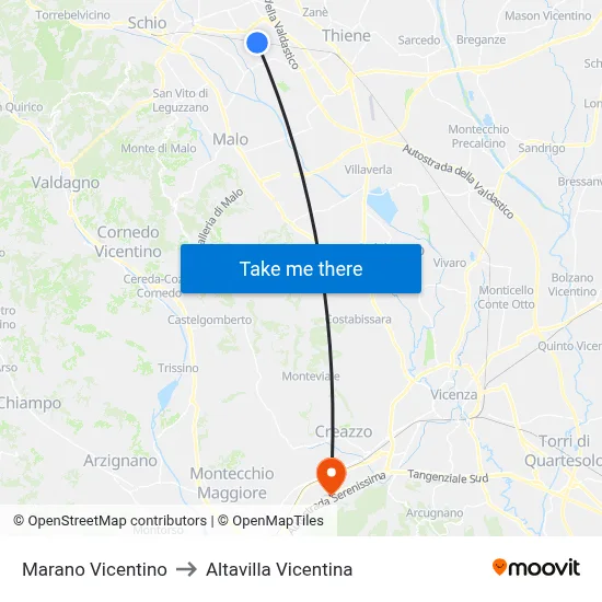 Marano Vicentino to Altavilla Vicentina map