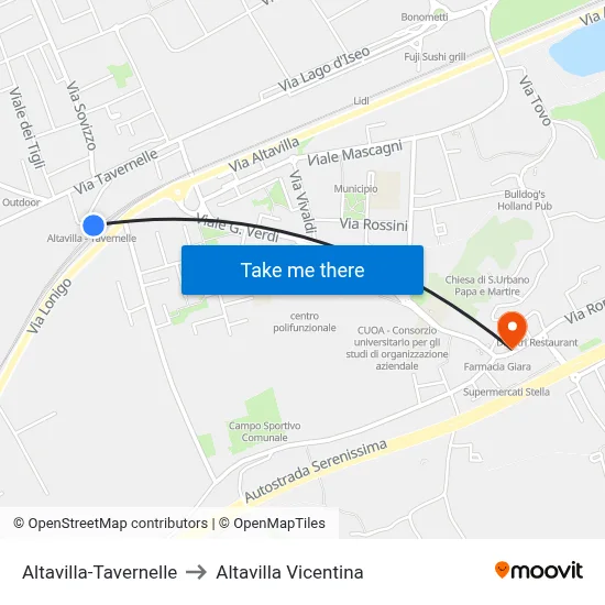 Altavilla-Tavernelle to Altavilla Vicentina map