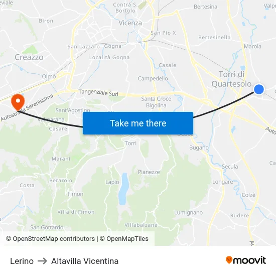 Lerino to Altavilla Vicentina map