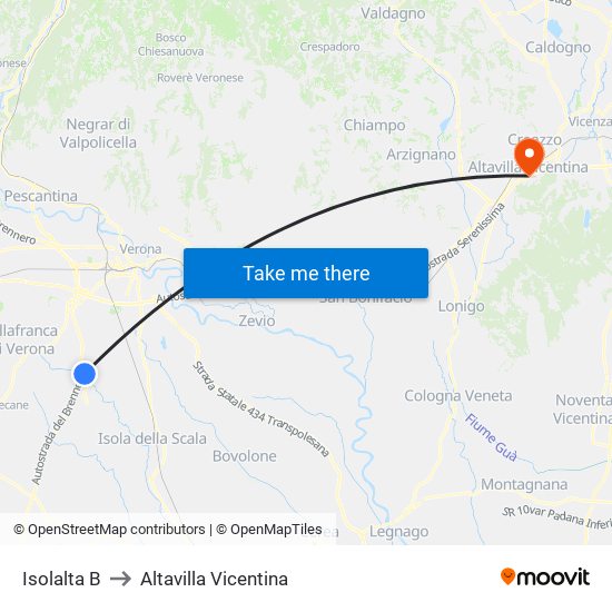 Isolalta B to Altavilla Vicentina map