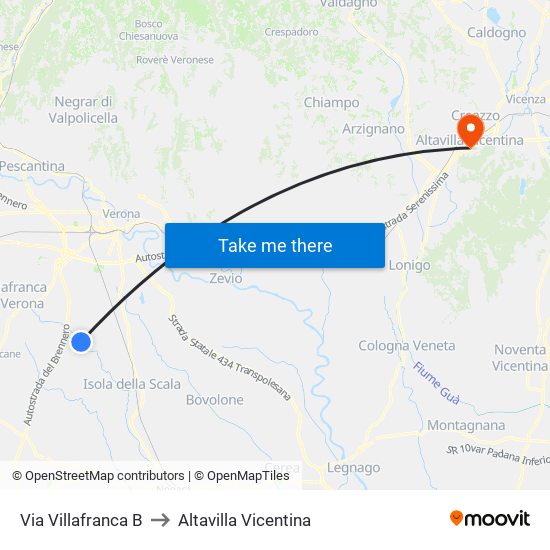 Via Villafranca B to Altavilla Vicentina map