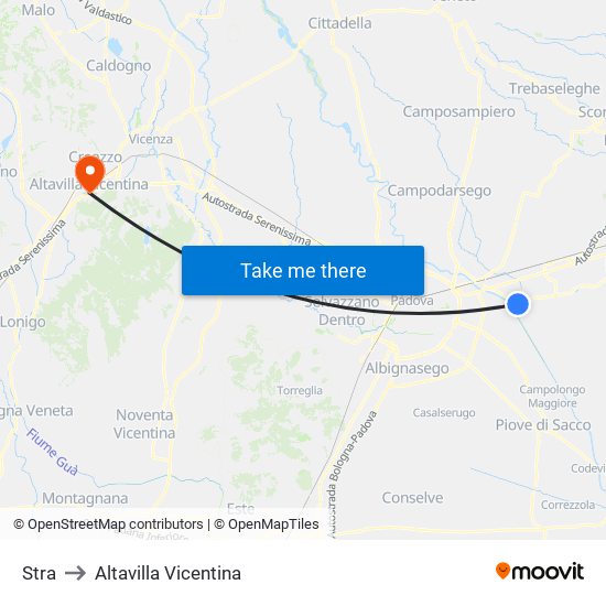 Stra to Altavilla Vicentina map