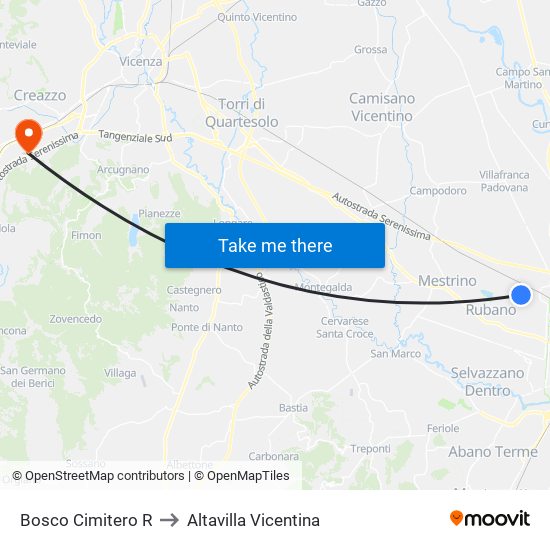Bosco Cimitero R to Altavilla Vicentina map