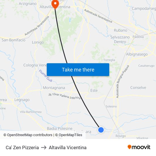 Ca' Zen Pizzeria to Altavilla Vicentina map