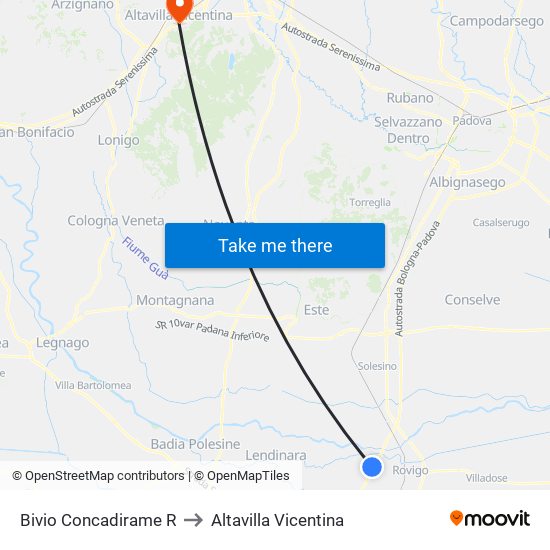 Bivio Concadirame R to Altavilla Vicentina map