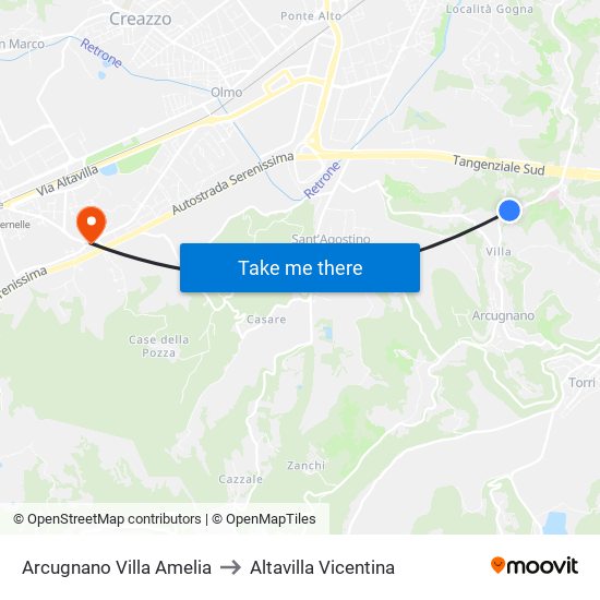 Arcugnano Villa Amelia to Altavilla Vicentina map