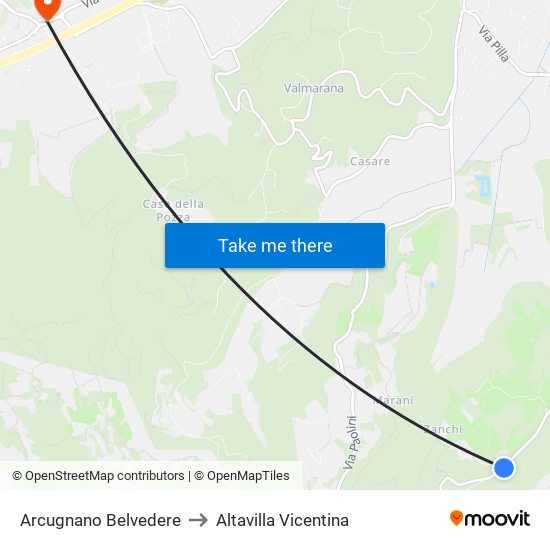 Arcugnano Belvedere to Altavilla Vicentina map