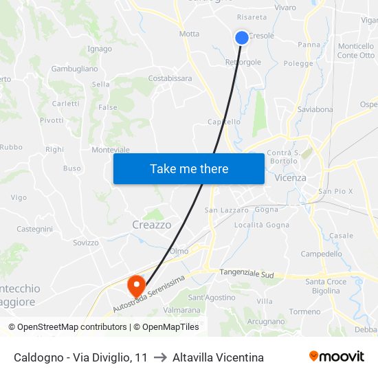 Caldogno - Via Diviglio, 11 to Altavilla Vicentina map