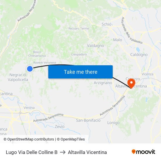 Lugo Via Delle Colline B to Altavilla Vicentina map