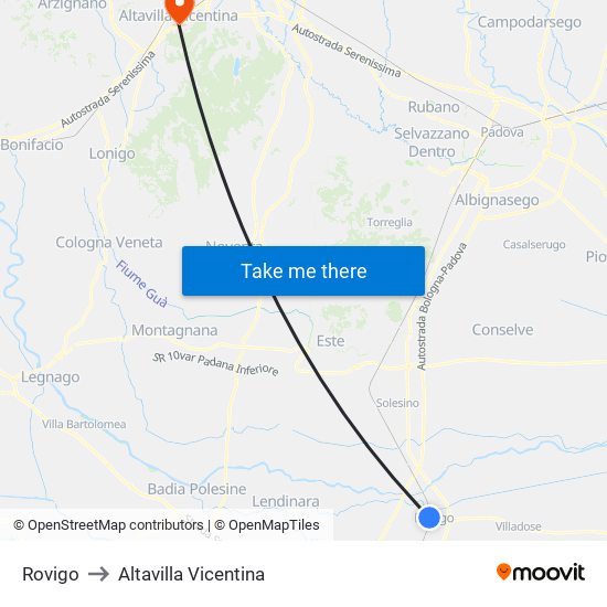 Rovigo to Altavilla Vicentina map