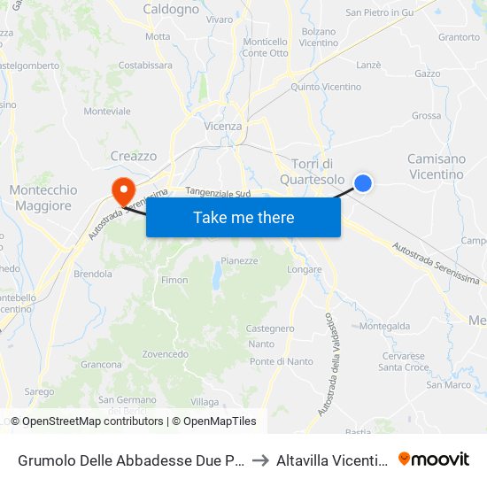 Grumolo Delle Abbadesse Due Pini to Altavilla Vicentina map