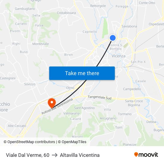 Viale Dal Verme, 60 to Altavilla Vicentina map