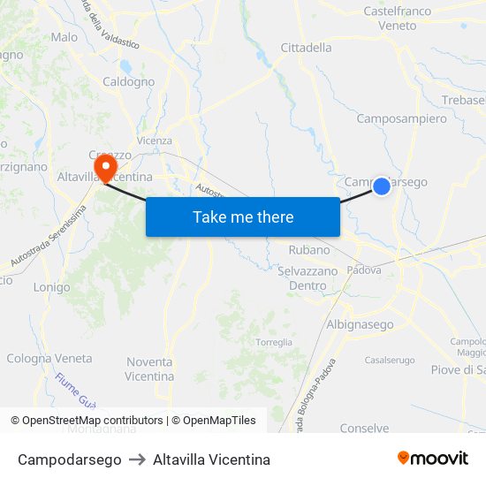 Campodarsego to Altavilla Vicentina map