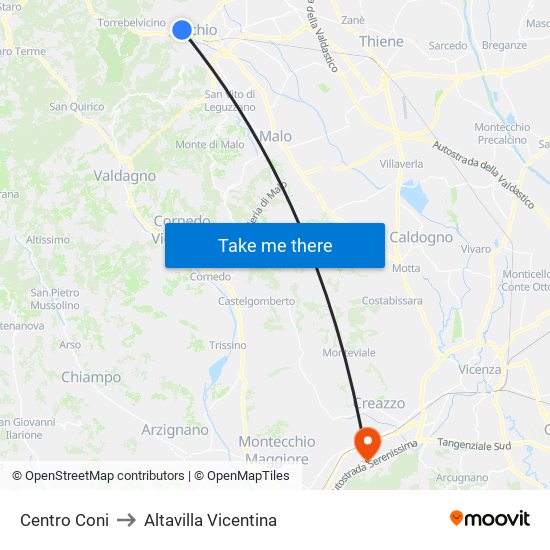 Centro Coni to Altavilla Vicentina map