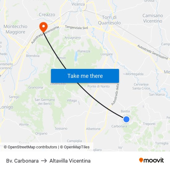 Bv. Carbonara to Altavilla Vicentina map