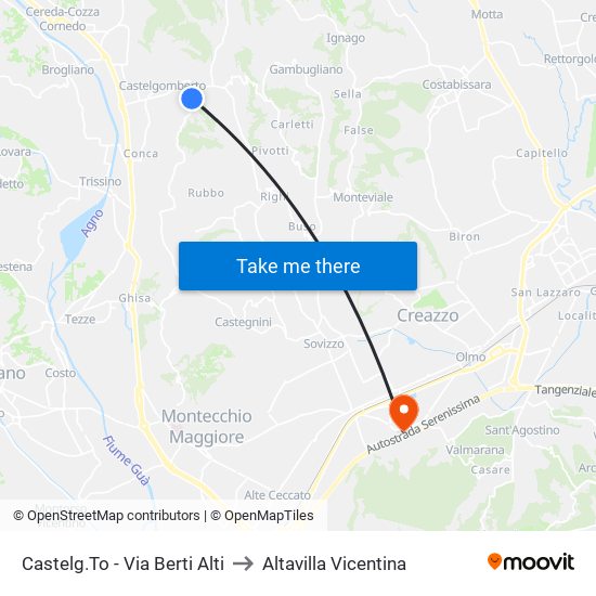 Castelg.To - Via Berti Alti to Altavilla Vicentina map