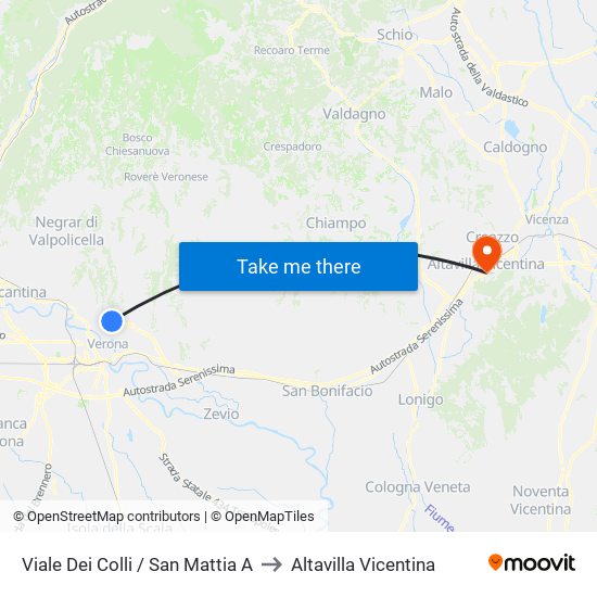 Viale Dei Colli / San Mattia A to Altavilla Vicentina map