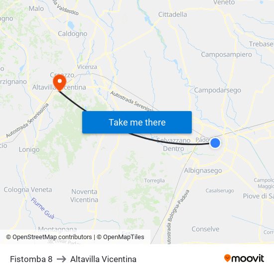 Fistomba 8 to Altavilla Vicentina map