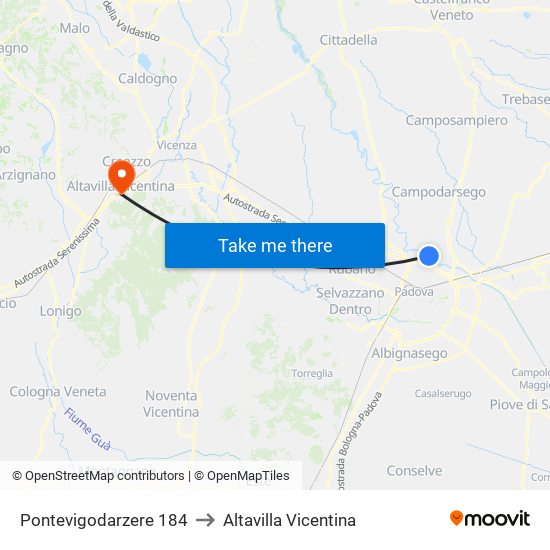 Pontevigodarzere 184 to Altavilla Vicentina map