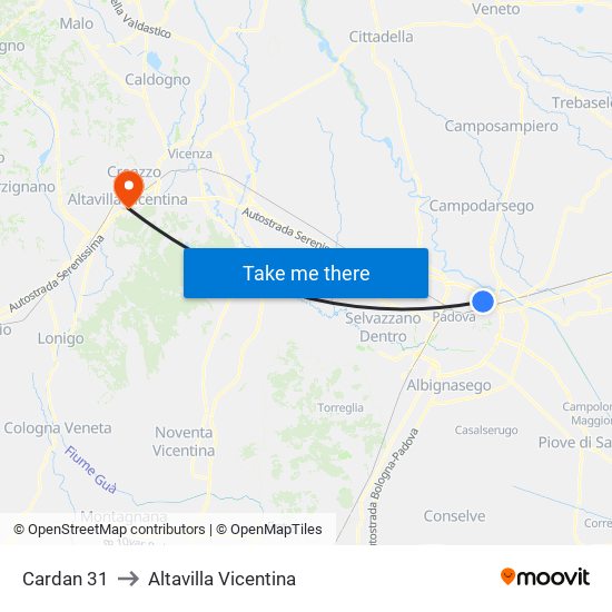 Cardan 31 to Altavilla Vicentina map